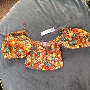 Zara Tops Nwt Zara Off The Shoulder Balloon Short Sleeve Crop Top Sz. M